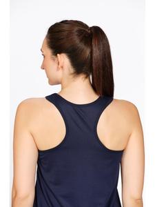 Munns & Mars <b>Women's</b> <b>Navy</b> Blue Solid Activewear Tank Shirt Polyester Sleeveless Racerback Sports <b>Top</b> Suitable for Gym Sessions - Product Image 4