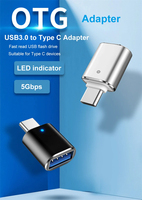 Indicateur LED portable type-c vers USB 3.0 adaptateur OTG femelle pour chargeur de voiture/ordinateur