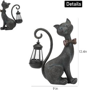 Statue de chat en résine fantaisiste pour extérieur, lumière solaire de jardin, décor d'automne peint, cadeau d'anniversaire pour maman - Product Image 6