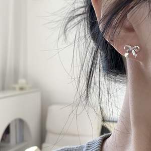 S925 Solid <b>Silver</b> Korean Style Sweet and Cute Starlight Ribbon Bow Earrings Versatile High-End Fashion <b>Studs</b> - Product Image 3