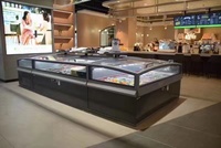 Congélateur îlot commercial de supermarché à dégivrage automatique courbe fenêtre en verre combiner îlot à brancher congélateur coffre réfrigérateur vitrine