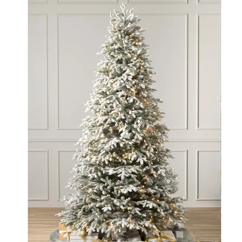 Guangdong Manufacturer Wholesale Modern 7ft 8ft PVC Pre Lit Flocked The Big Snow White Artificial Christmas Tree With Led Light