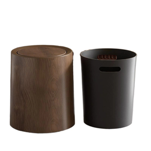16L Dual-Layer Large Outdoor Trash Can Household Wood Grain <strong>Plastic</strong> Garbage <strong>Bin</strong> Rocking <strong>Lid</strong> for Living Room Kitchen Bathroom - Product Image 2
