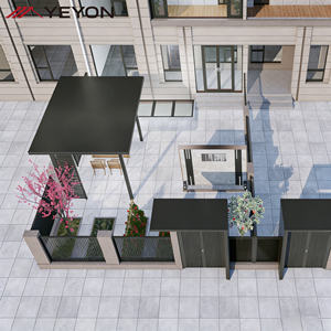 Gazebo extérieur moderne et contemporain en aluminium avec toit en verre trempé, abri <span class=keywords><strong>de</strong></span> patio imperméable doté <span class=keywords><strong>de</strong></span> panneaux à lamelles extérieurs - Product Image 2