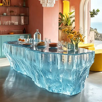 Table d'îlot de cuisine moderne de luxe en résine époxy transparente irrégulière, comptoir de bar lumineux en cristal pour salle à manger de villa