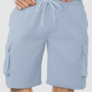 Men's Khaki Cargo Shorts Mid Waist Drawstring Closure Casual Bermuda Length With Side Pockets Breathable Cotton Fabric - Product Image 5