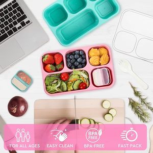 Snack Box Containers Bento Wheat Lunch Box para adultos y niños 5 Compartimentos Adulto Lunchable Containers con utensilios, tarro de salsa - Product Image 2