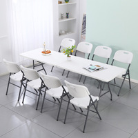 Ensemble table et chaises pliantes portables en plastique, vente en gros d'usine, pour mobilier d'extérieur, camping, barbecue, bureau et formation