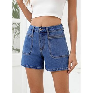 2025 femmes mi-taille Stretch Jean Shorts été décontracté taille haute Zimbaplatine Denim passepoil poches maigre bouton Jean - Product Image 6