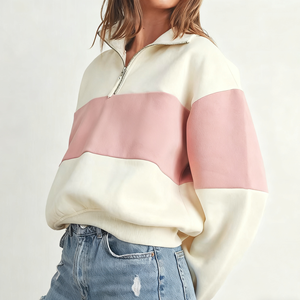 Sweat-shirt brodé quart de fermeture éclair pour femmes bicolore de haute qualité sweat-shirts à capuche personnalisés en coton polaire - Product Image 4