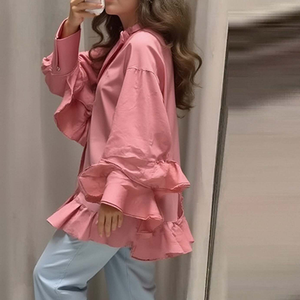 <span class=keywords><strong>Camicia</strong></span> da <span class=keywords><strong>Donna</strong></span> con Orlo a Volant, Tinta Unita, Collo Tondo, Maniche Lunghe, Cardigan in Pizzo con Bottoni, Casual e Comoda, Taglia <span class=keywords><strong>Oversize</strong></span> - Product Image 1