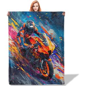 <b>Blue</b> Motorbike Rider Dreams Flannel <b>Blanket</b> <b>Throw</b> <b>Blanket</b> Nap <b>Blanket</b> Fade Resistant Lightweight for Travel Camping Custom Print - Product Image 6
