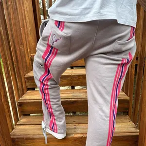 Pantaloni della tuta impilati personalizzati di alta qualità a righe laterali pantaloni da jogging a gamba dritta pantaloni larghi da uomo