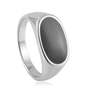 Men's <b>Titanium</b> Steel <b>Ring</b> Black Epoxy Resin Oval Bezel Setting Size 24 Fashion Jewelry - Product Image 1