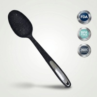 Cuillère de cuisine noire, durable, antidérapante, écologique, mini, portable, antiadhésive, compatible lave-vaisselle, légère et robuste pour la cuisson
