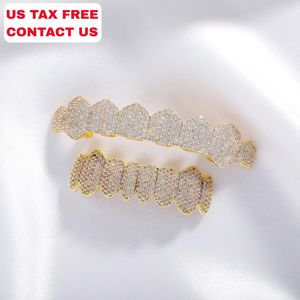 ファッションヒップホップアイスアウト歯フルダイヤモンド14K象眼細工8犬歯シャープクールブレースアイスアウト歯Grillz - Product Image 1