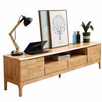 Meuble TV moderne en bois massif de chêne nordique avec rangement, console multimédia multifonctionnelle pour salon