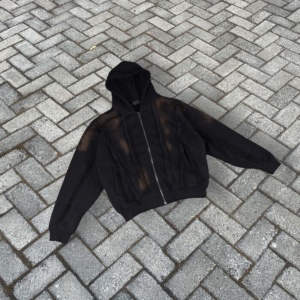 Sudadera con Capucha Extra Grande para Hombre, Estilo Vintage, Desgastada, con Parches, 100% Algodón, con Cierre, para Otoño - Product Image 2