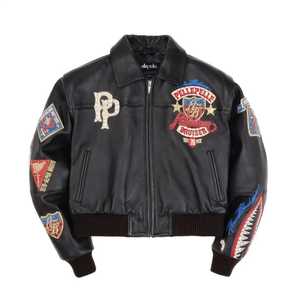 جاكيتات جلد رجالي شتوية مخصصة بتطريز من الشنيل متعددة الألوان على الطراز الأمريكي - Product Image 3