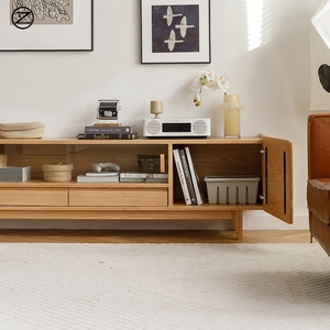 <span class=keywords><strong>Meuble</strong></span> <span class=keywords><strong>TV</strong></span> en noyer noir d'Amérique du Nord, style nordique minimaliste, en <span class=keywords><strong>bois</strong></span> massif, avec tiroirs, pour salon, en chêne, avec portes battantes créatives - Product Image 3