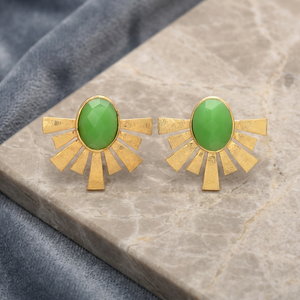 Emerald Sunburst Women's Bohemian Crown <b>Earrings</b> with 14K Gold Plated <b>Onyx</b> Luxurious Anniversary Set - Product Image 3