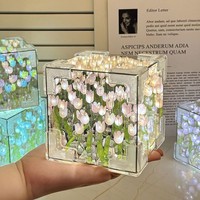 Lampe miroir cube tulipe DIY, lumières nocturnes miroir tulipe, ornements de chambre à coucher, cadeau créatif pour un ami, anniversaire