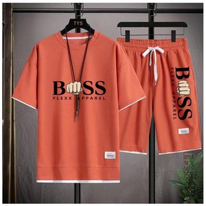 Conjunto de Camiseta de Manga Corta y Pantalones Cortos Tipo Waffle, Traje Deportivo Informal para Hombre, Verano, Holgado, 100% Fibra de Bambú, Diseño con Letras - Product Image 3