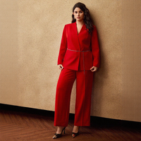 Blazer tissé anti-plis pour femme, grande taille, col surplis, couleur unie, avec ceinture chaîne, idéal pour le bureau, OEM ODM