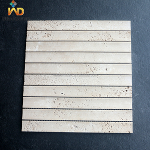 Mosaico in Travertino Carrara Bianco Grigio con Motivo a Matita e Bastoncini di Bambù per Bordi di Bagno e Cucina, Design Personalizzabile - Product Image 3