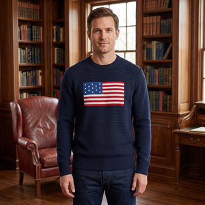 Suéter Jacquard Estilo Preppy Vintage con Diseño de la Bandera de Estados Unidos, para Hombre, Tejido Grueso 7GG, Jersey Retro con Estampado Animal, 100% Algodón, Invierno - Product Image 4