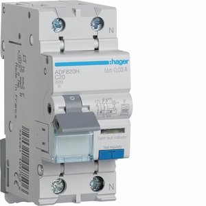 Compatibile con Hager Rcbo 1P+N 20A Tipo F 30mA Curva C 4500A Indicatore di Guasto a Terra - Product Image 1