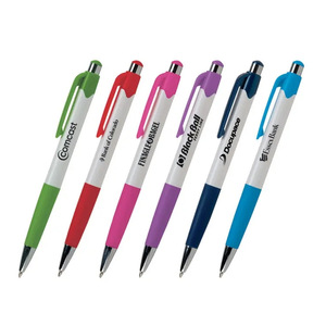 Bolígrafo barato para papelería y útiles escolares, bolígrafo de plástico blanco con logotipo promocional personalizado y agarre de goma suave - Product Image 3