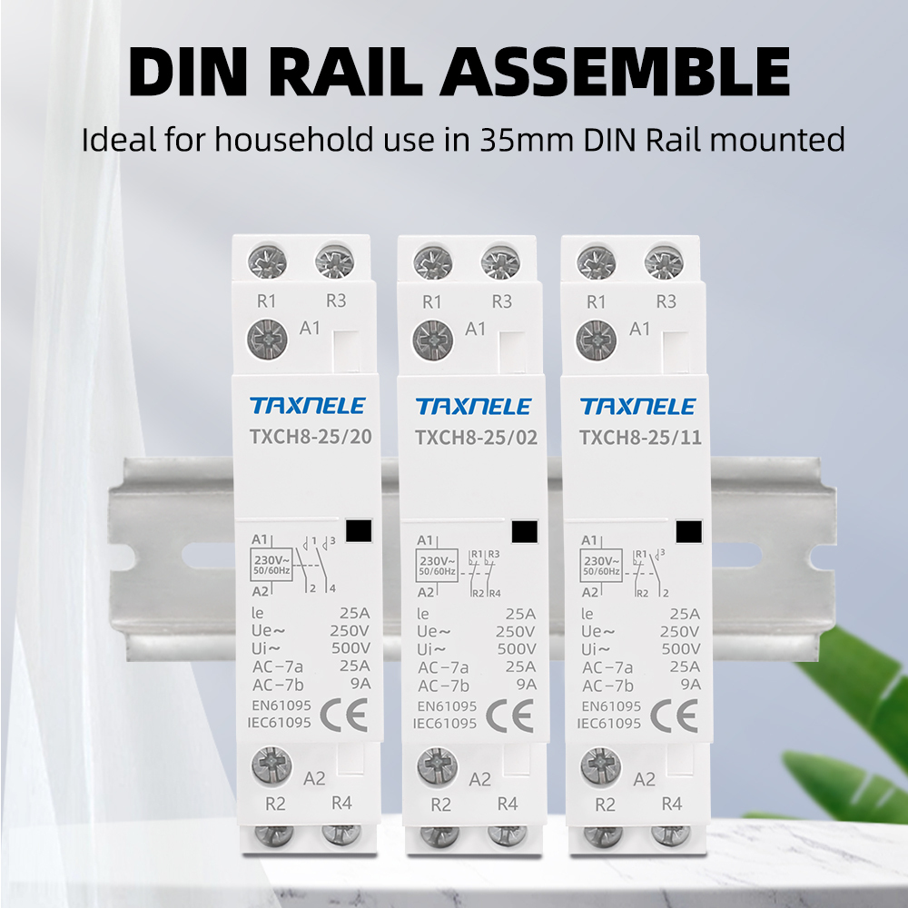 Disjoncteur 2a Contacteur AC, 2P 20A 24V 220V/230V 50/60Hz Domestique AC Contacteur DIN Montage Sur Rail 1NO 1NC (24V Relais 220v