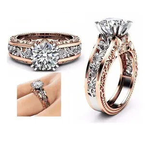 Penjualan laris cincin pernikahan kristal berlian baja tahan karat gaya geometri sederhana untuk pasangan