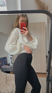 Mohair – Cardigan en soie de couleur blanche, Cardigan court en Jacquard ajouré <span class=keywords><strong>avec</strong></span> boutons en <span class=keywords><strong>perles</strong></span> naturelles - Product Image 4
