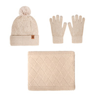 Ensemble Bonnet à Pompon Tricoté, Écharpe et Gants Personnalisé, en Fil Acrylique Doux, Manchette Épaisse à Côtes, Chaud Trois Pièces pour l'Hiver