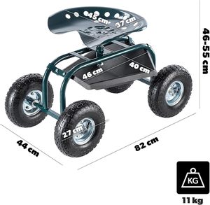 360 °   Siège de jardin rotatif avec poignée extensible, tabouret de jardin avec étagère et panier, hauteur du siège réglable - Product Image 4