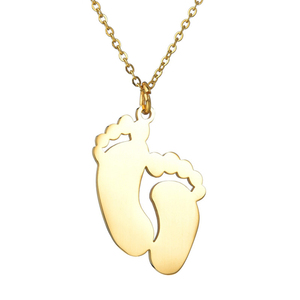 Pendentif pieds de bébé en acier inoxydable avec collier gravé plaqué or pour la fête des mères, mariage ou fête, idée cadeau - Product Image 3