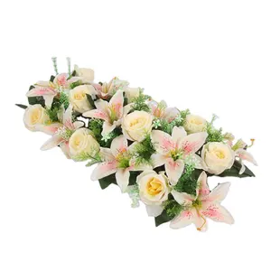 Linha de flores artificiais para decoração, rosas de flores artificiais para diy, estrada de casamento, decoração de festa de natal