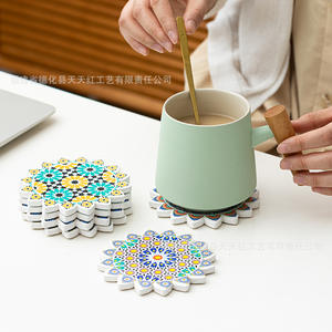 Sous-verres en céramique Tianhong, ronds et à motifs, pour tasses à thé, décoration de la maison, ensemble cadeau, fabriqué à Quanzhou, 2023-4 - Product Image 4
