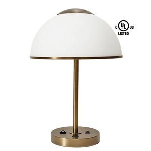 New Hotel Projects Hilton Oak Brook Suite Room Brushed Bronze Plug-In Desk <strong>Lamp</strong> with <strong>Gloss</strong> <strong>White</strong> Glass Shade UL Listed - Product Image 1