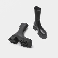 Bottines à talon épais et plateforme pour femme, en cuir noir, style fashion