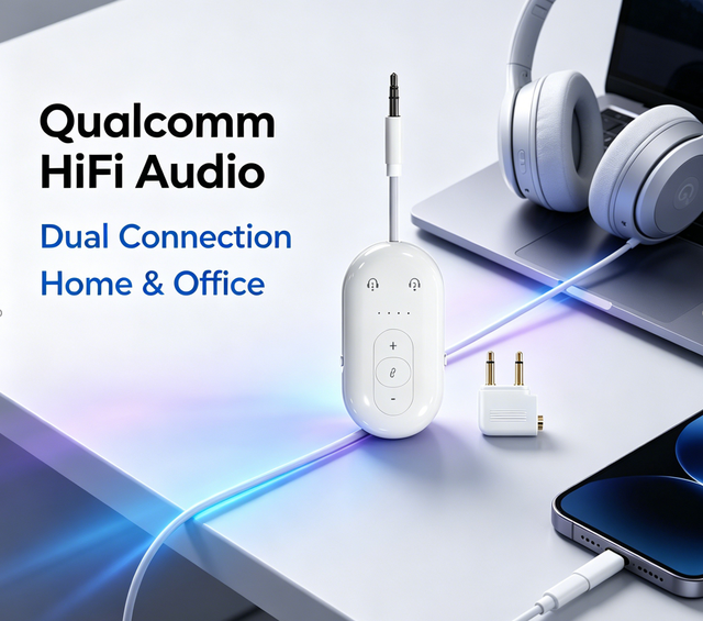 HiFi Wireless Transmitter Receiver with Qualcomm Chip AptX HD & AptX LL Low Latency 3.5mm Audio Adapter for Vehicle Air Travel