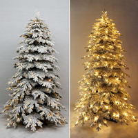 Vente en gros d'usine, arbre de Noël artificiel floqué blanc pré-éclairé en PE + PVC avec lumières LED