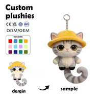 Porte-clés en peluche personnalisé avec logo en relief, anneau détachable, peluche courte et douce, breloque pour sac/cadeau de fête, adorable pendentif en peluche de chat