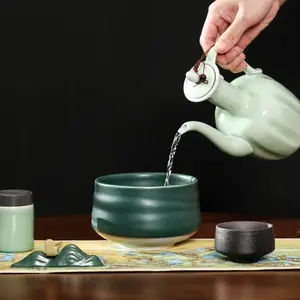 OEM 신선한 녹색 멋진 의식 말차 세트 주전자와 일본 예술적 스타일 유리 말차 그릇
