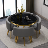 Ensemble de table à manger ronde pour restaurant, très vendu, avec chaises en métal et plateau en MDF, pour salon, restaurant, bar, bureau, 1 table et 4 chaises