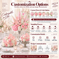 Arrangement de fleurs artificielles en soie rose clair fait main, Delphinium, Calla Lily, support en métal cristallin, décoration de mariage et de banquet