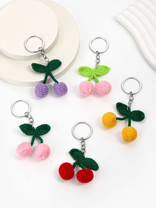 Handmade <b>Plush</b> Wool Cute Crochet Cherry Keychains Knitted Fruit Cherry Key Chains Cherry Bag Charm Jewelry Pendant Accessories - Product Image 4