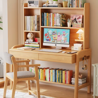 Bureau d'étude en bois massif avec étagère et hauteur réglable pour enfants et bureau à domicile - Vente en gros